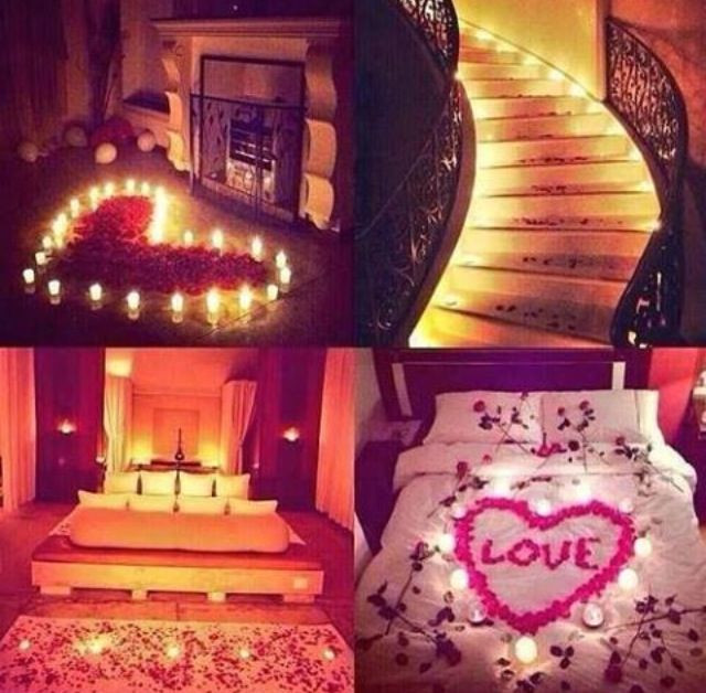 Valentines Day Romance Ideas
 Romantic ideas with rose petals and candles Would def