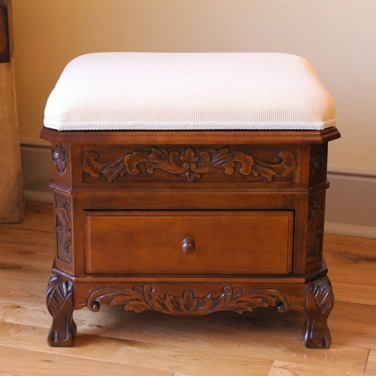 Vanity Bench With Storage
 Wood Vanity Stool Storage Ottoman Carved Upholstered
