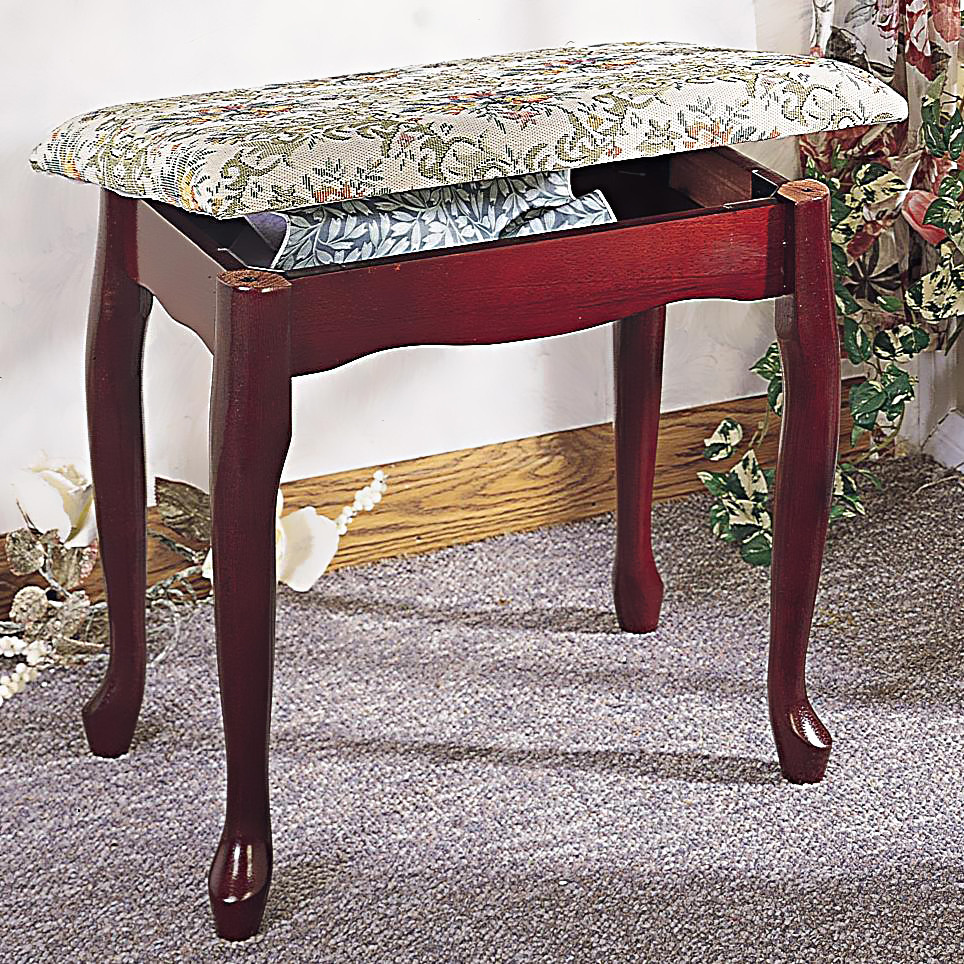 Vanity Bench With Storage
 Foot Stools Cherry Finish Upholstered Vanity Stool Bench