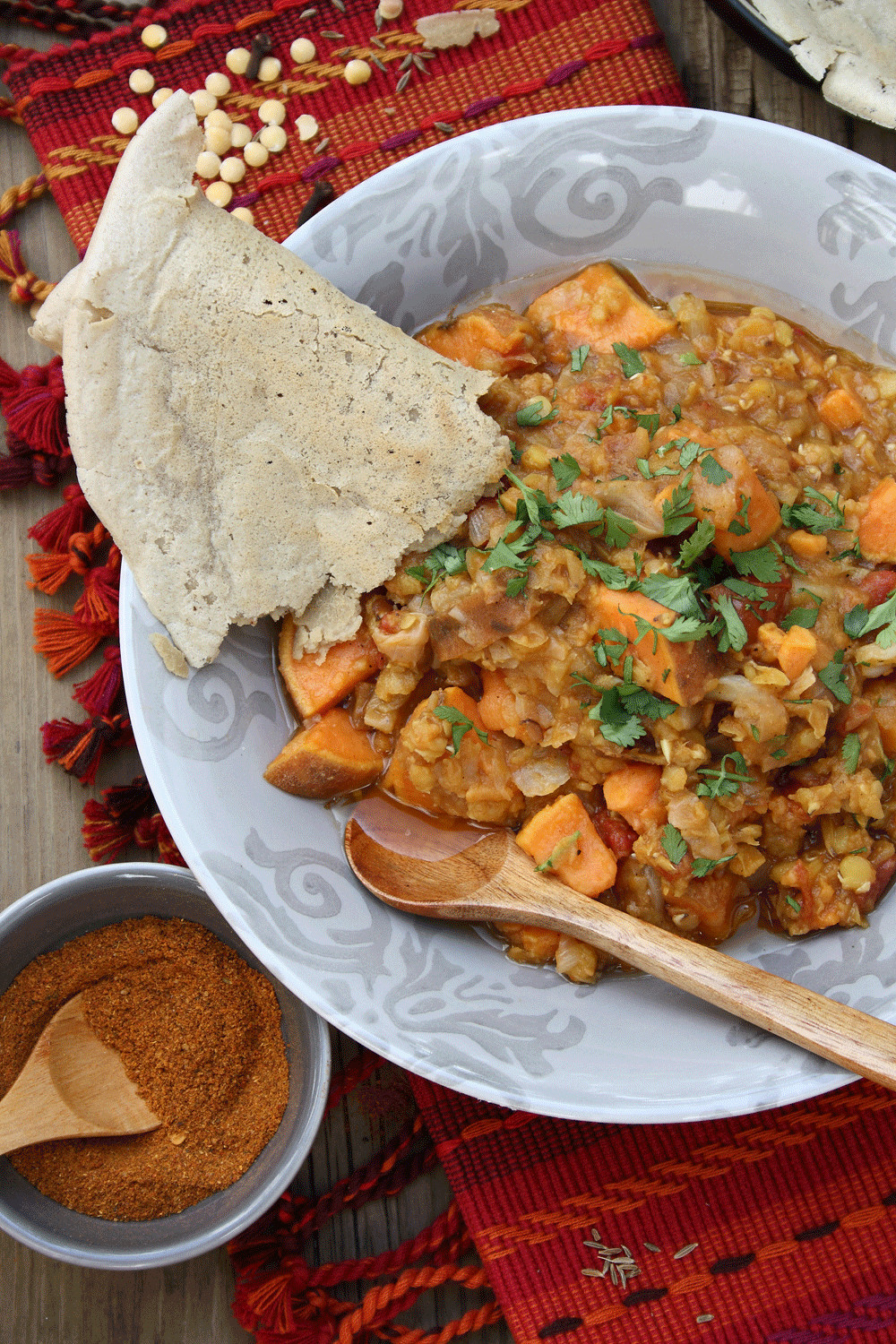 Vegetarian Ethiopian Recipes
 Ethiopian Sweet Potato and Lentil Wat with Injera