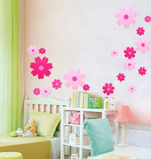 Wall Art Kids Rooms
 Pink Flowers Wall Stickers Girl Kids Room Nursery Decor