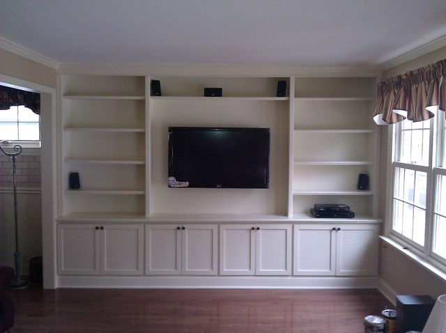 Wall Cabinets For Living Room
 Built In with Wall Hung TV Traditional Living Room