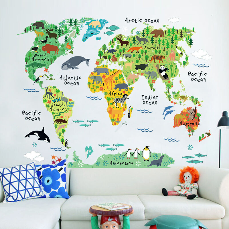 Wall Decals For Kids Bedroom
 Animal World Map Wall Sticker Kids Children Bedroom Living