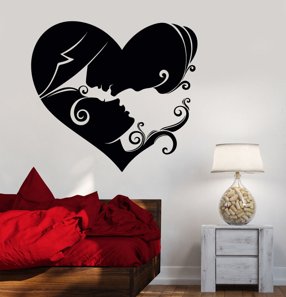 Wall Decor For Couples Bedroom
 Vinyl Wall Decal Heart Loving Couple Bedroom Art Love