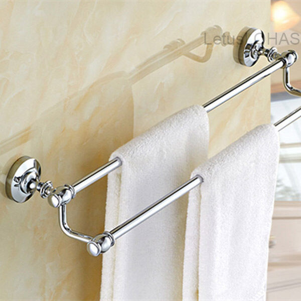 Wall Mounted Bathroom Towel Rack
 Chrome Polished Brass Bath Towel Holder Wall Mounted