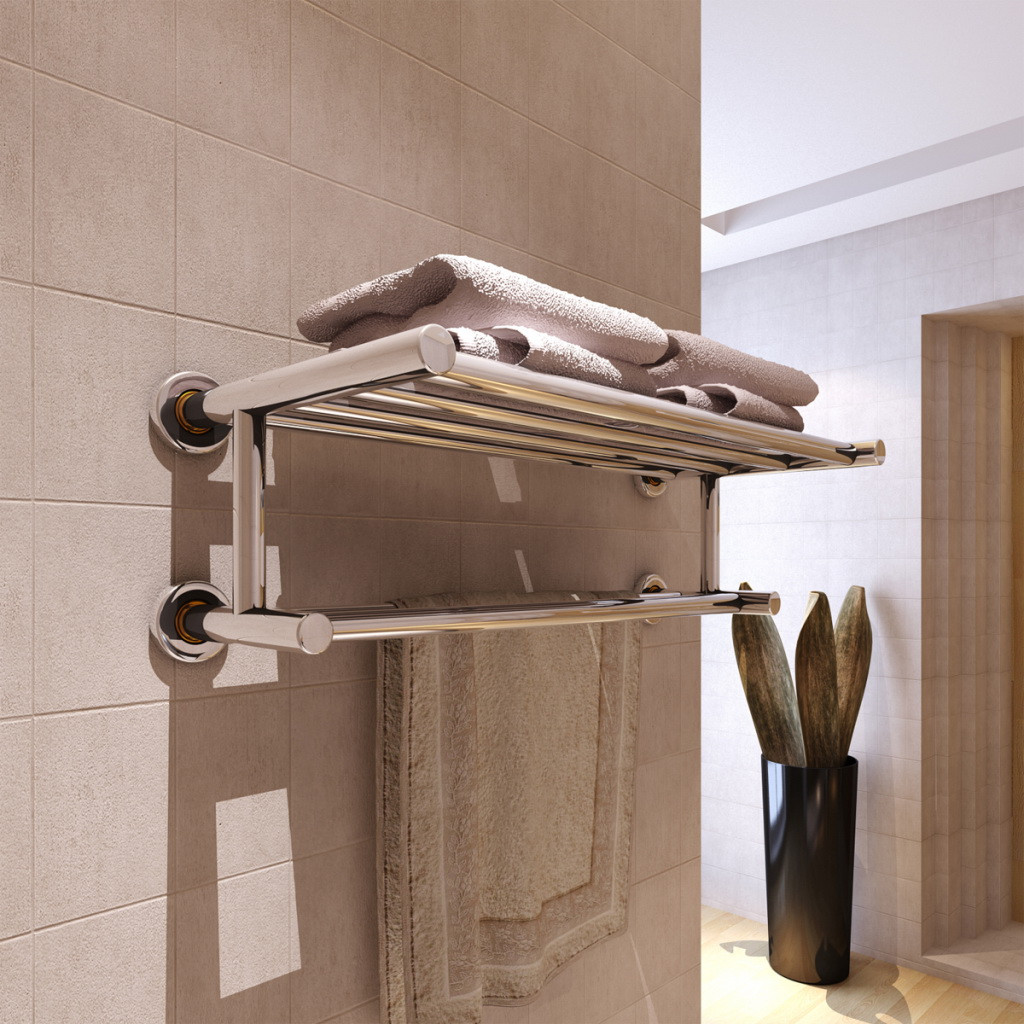 Wall Mounted Bathroom Towel Rack
 Stainless Steel Wall Mounted Bathroom Chrome Shelf Storage