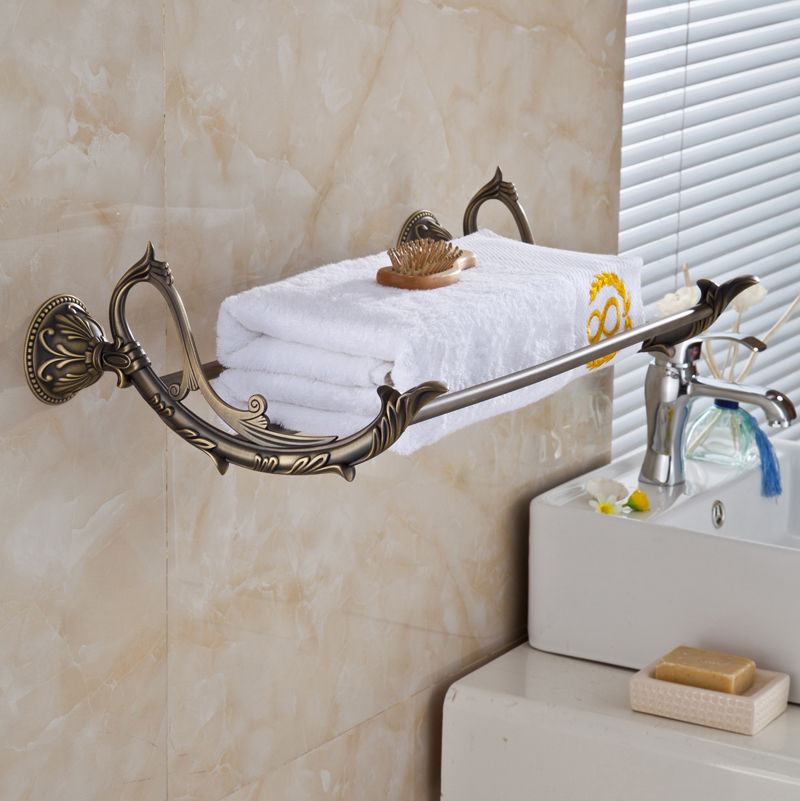 Wall Mounted Bathroom Towel Rack
 Antique Brass Bath Towel Shelf Wall Mounted Bathroom Towel