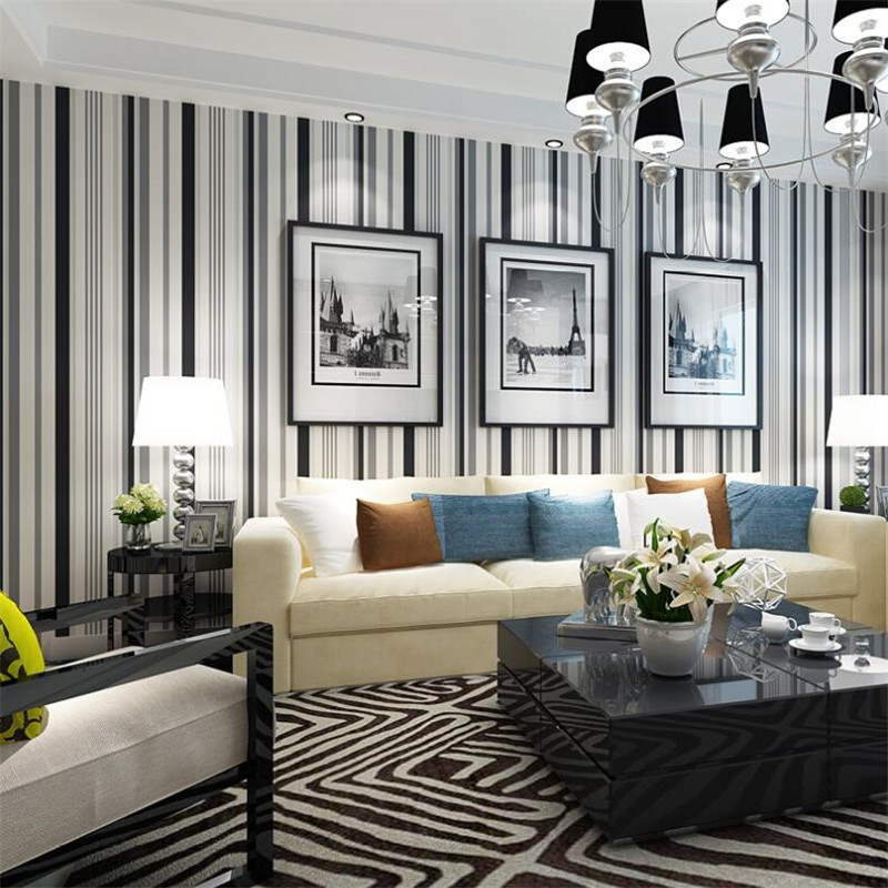 Wallpaper For Living Room
 Beibehang Modern simple black and white striped wallpaper