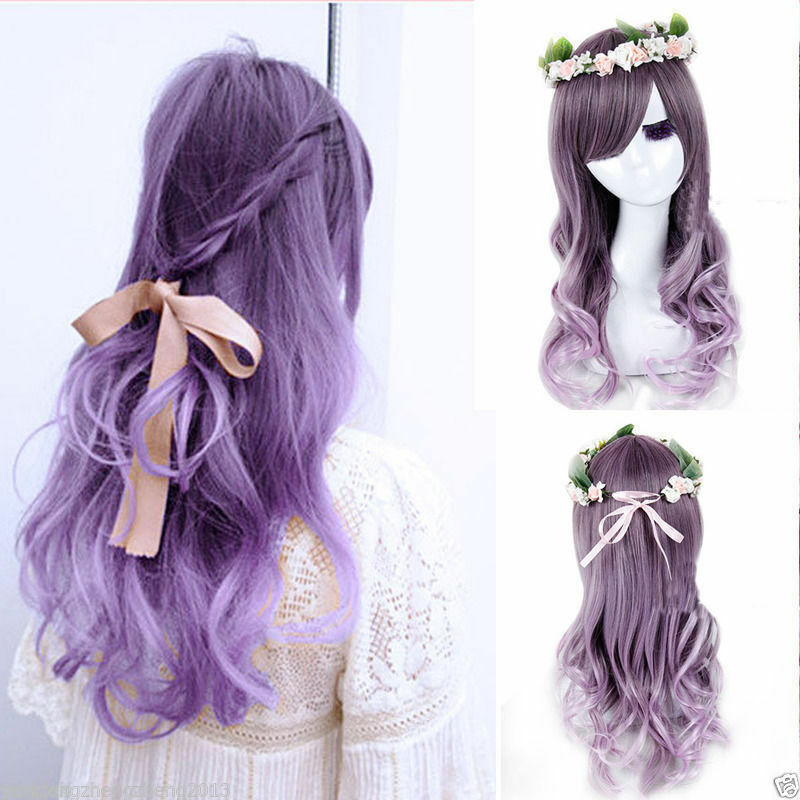 Wavy Anime Hairstyles
 Women s La s Long Curly Wavy Hair Full Wigs Anime Purple