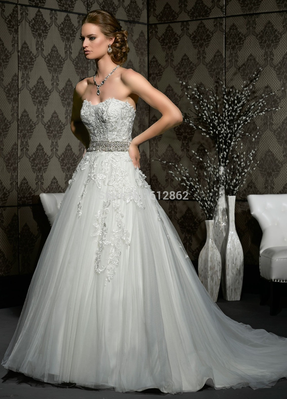 Wedding Dresses Pics
 Vestido De Noiva Princesa Renda Strapless Lace Long