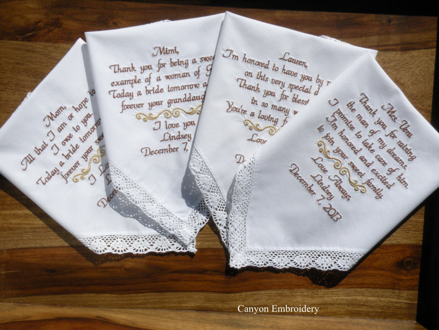 Wedding Embroidery Gift Ideas
 Embroidered Wedding Handkerchief Wedding Hankys Gift Mother