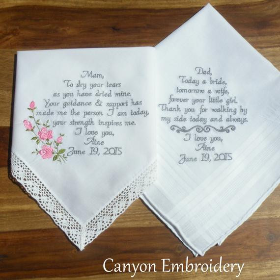 Wedding Embroidery Gift Ideas
 Embroidered Wedding Handkerchiefs wedding t by