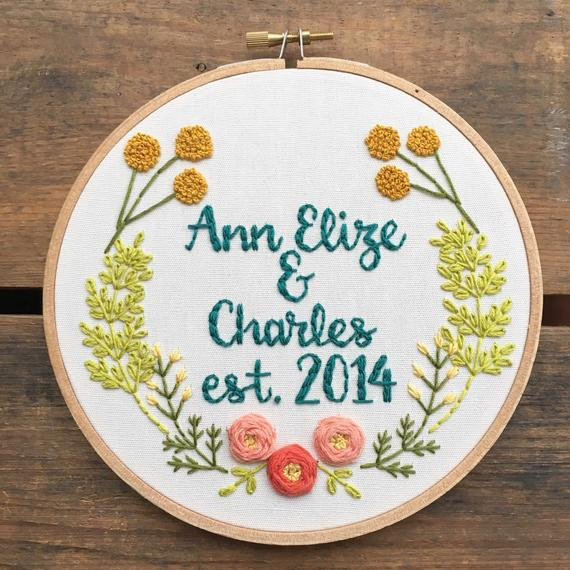 Wedding Embroidery Gift Ideas
 Personalized Wedding Embroidery Hoop by bugandbeanstitching