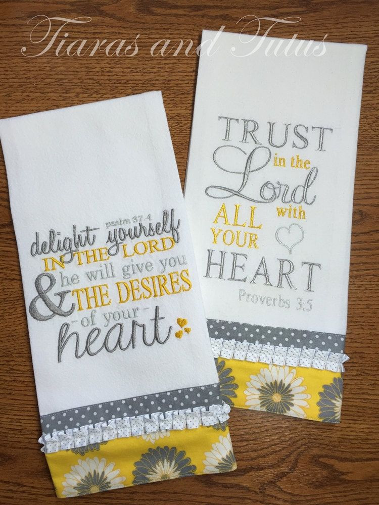 Wedding Embroidery Gift Ideas
 Kitchen Towel Set Embroidered with Bible Verses Gray and