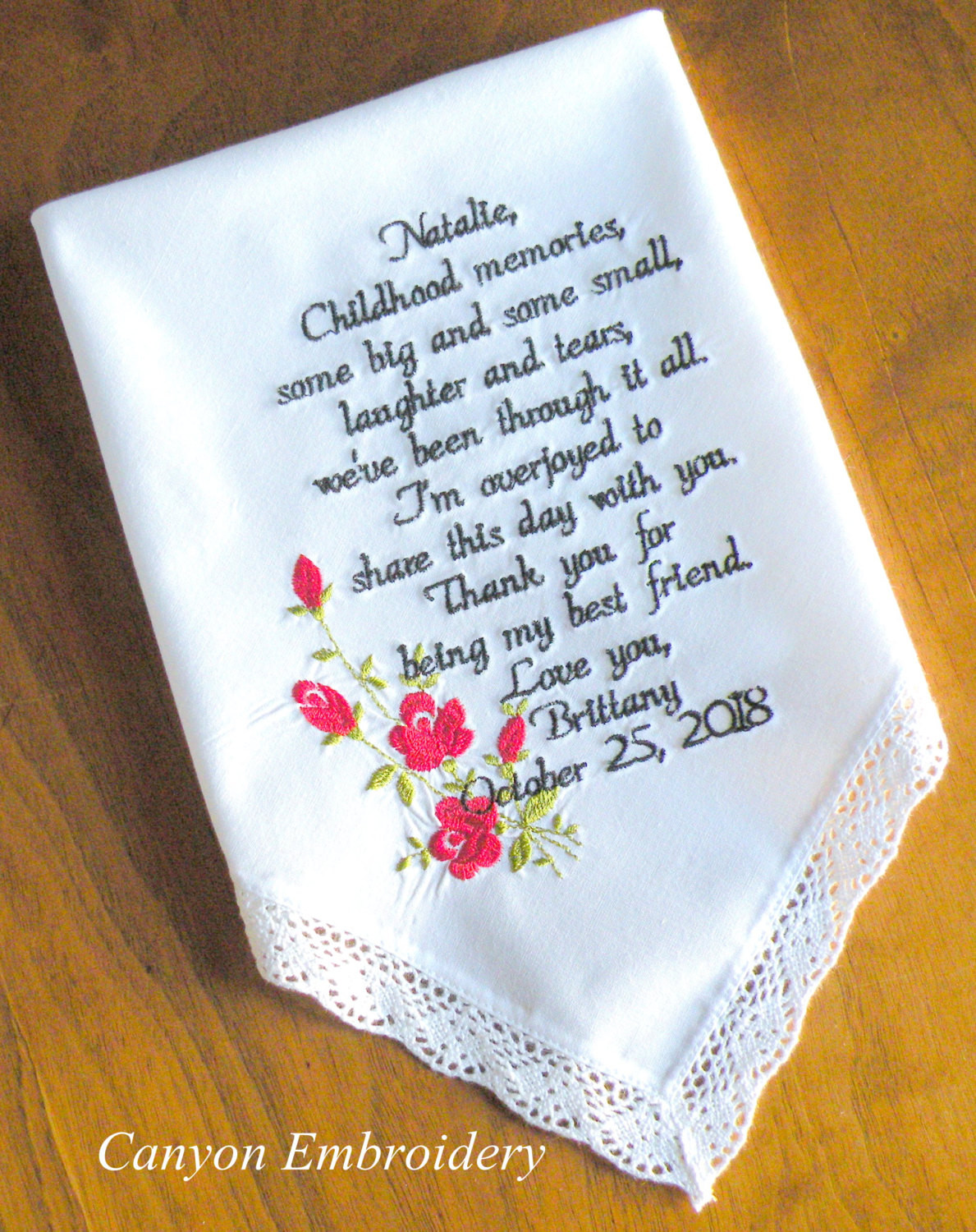 Wedding Embroidery Gift Ideas
 Wedding Gift Best Friend Embroidered Wedding Handkerchief