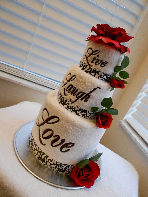 Wedding Embroidery Gift Ideas
 Live Laugh Love Embroidered Towel Cake in Black by