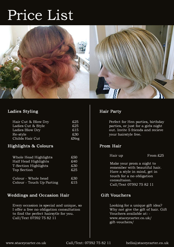 Wedding Hairstyles Prices
 Mobile Hairdresser Bournemouth Poole Price list Wedding