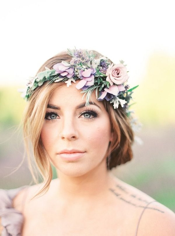 Wedding Hairstyles With Flower Crown
 simple wedding hairstyle with lavender floral crown