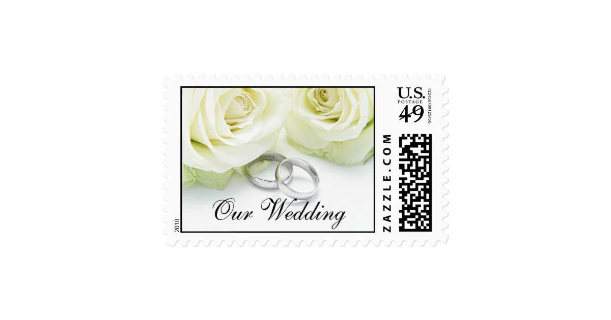 Wedding Invitation Postage
 White Rose Rings Wedding Invitation Postage Stamp