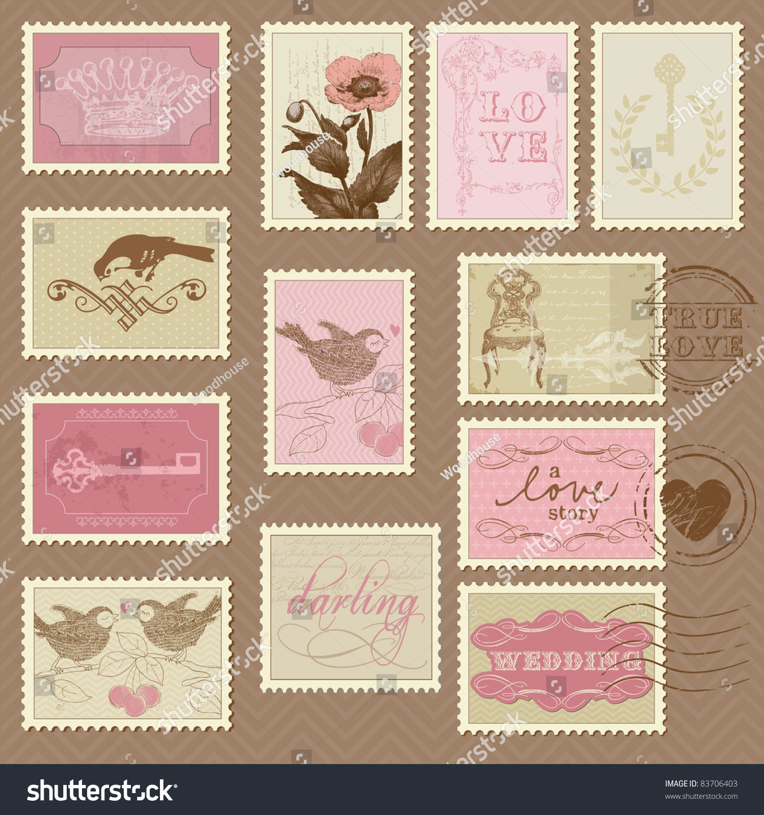 Wedding Invitation Postage
 Retro Postage Stamps Wedding Design Invitation Stock