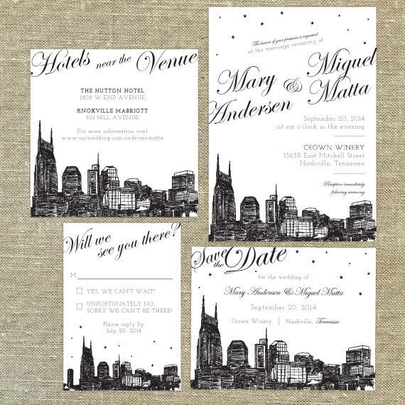 Wedding Invitations Nashville
 Items similar to Nashville Skyline Destination Wedding