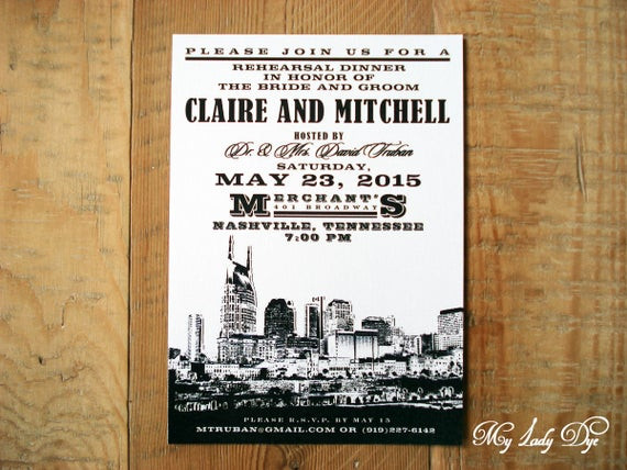 Wedding Invitations Nashville
 25 City Skyline Rehearsal Dinner Invitations Nashville