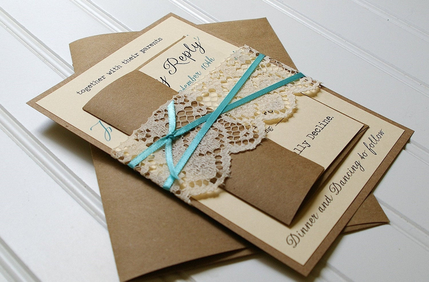 Wedding Invitations Unique
 Aqua Wedding Invitations Unique Handmade Kraft by