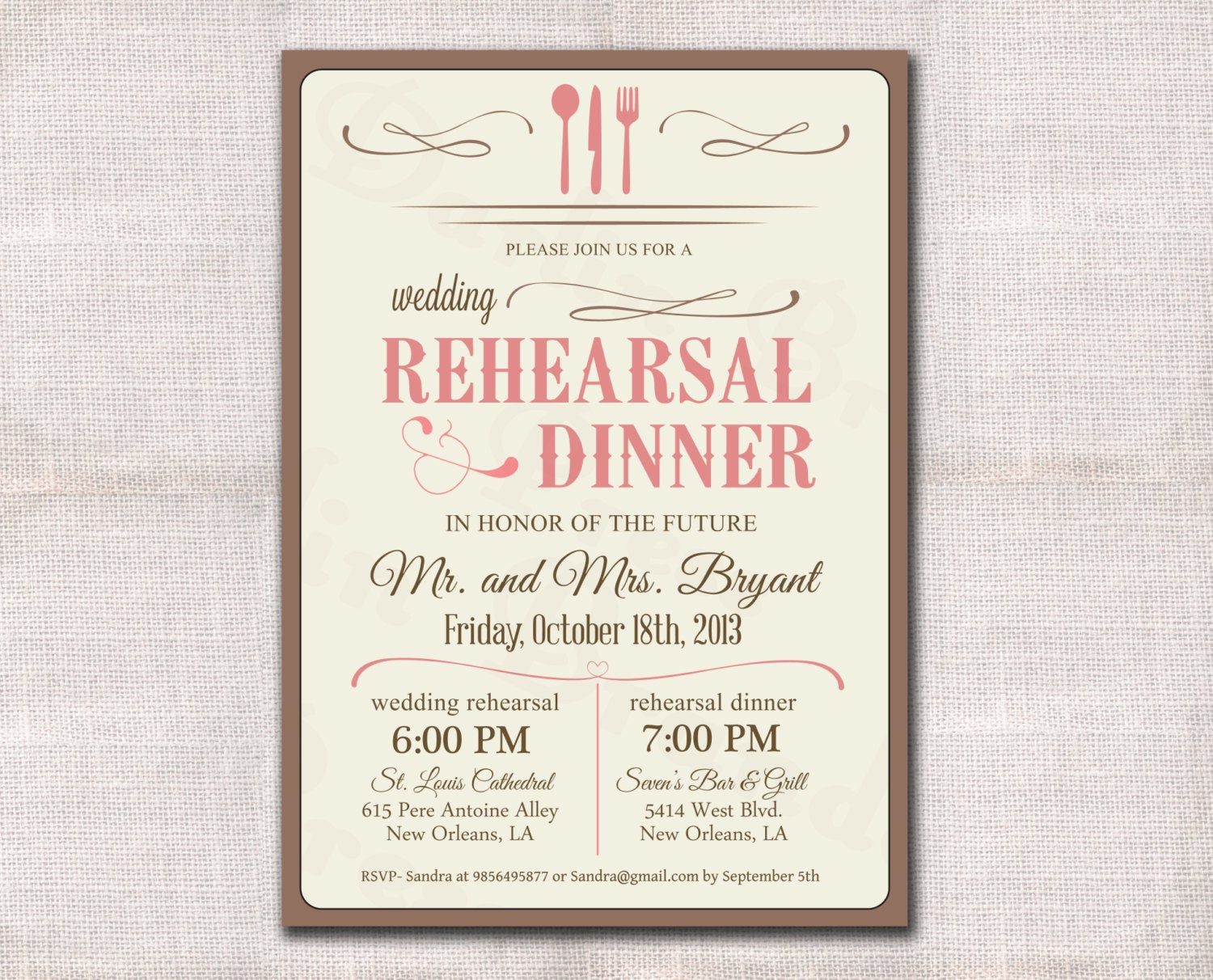 Wedding Rehearsal Invites
 Wedding Rehearsal Dinner Invitation custom printable 5x7