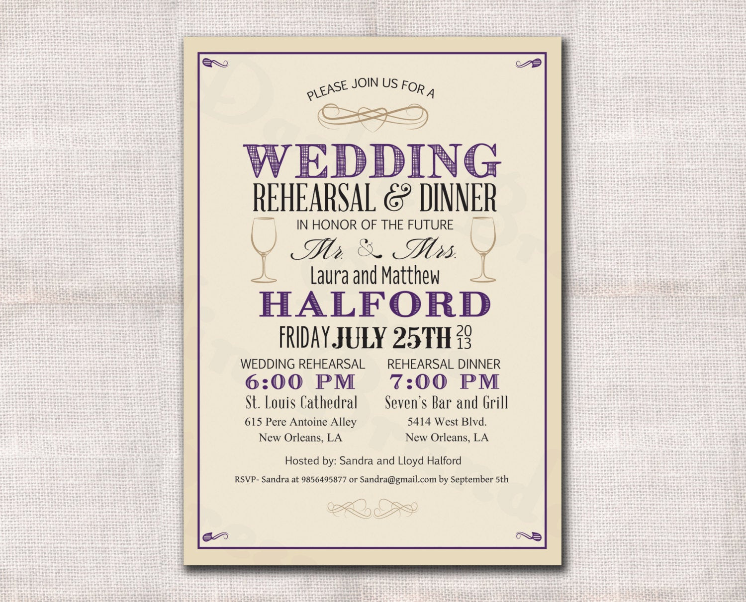 Wedding Rehearsal Invites
 Wedding Rehearsal Dinner invitation custom printable