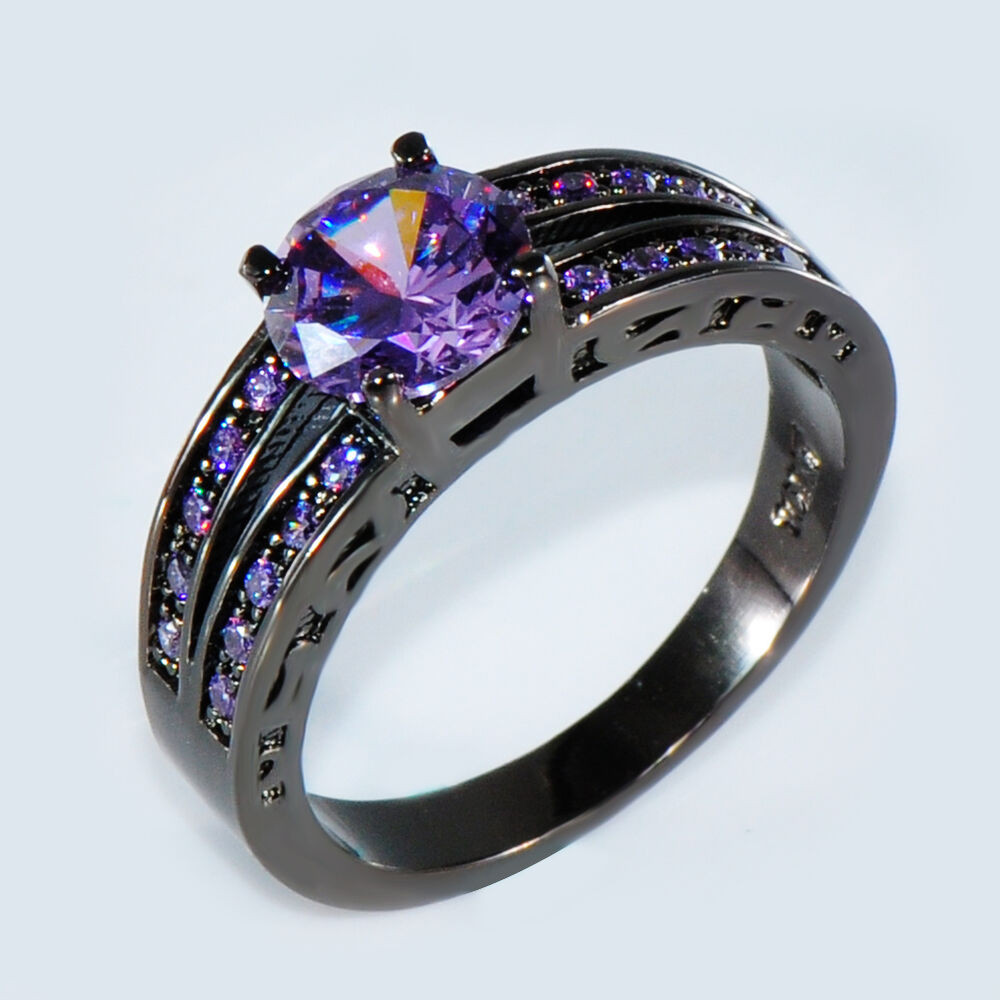 Wedding Rings Black
 Size 6 10 Purple Amethyst CZ Wedding Ring 10KT Black Gold