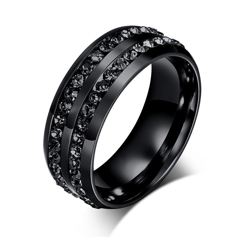 Wedding Rings Black
 Cool Round Black CZ Stainless Steel Rings Titanium Wedding