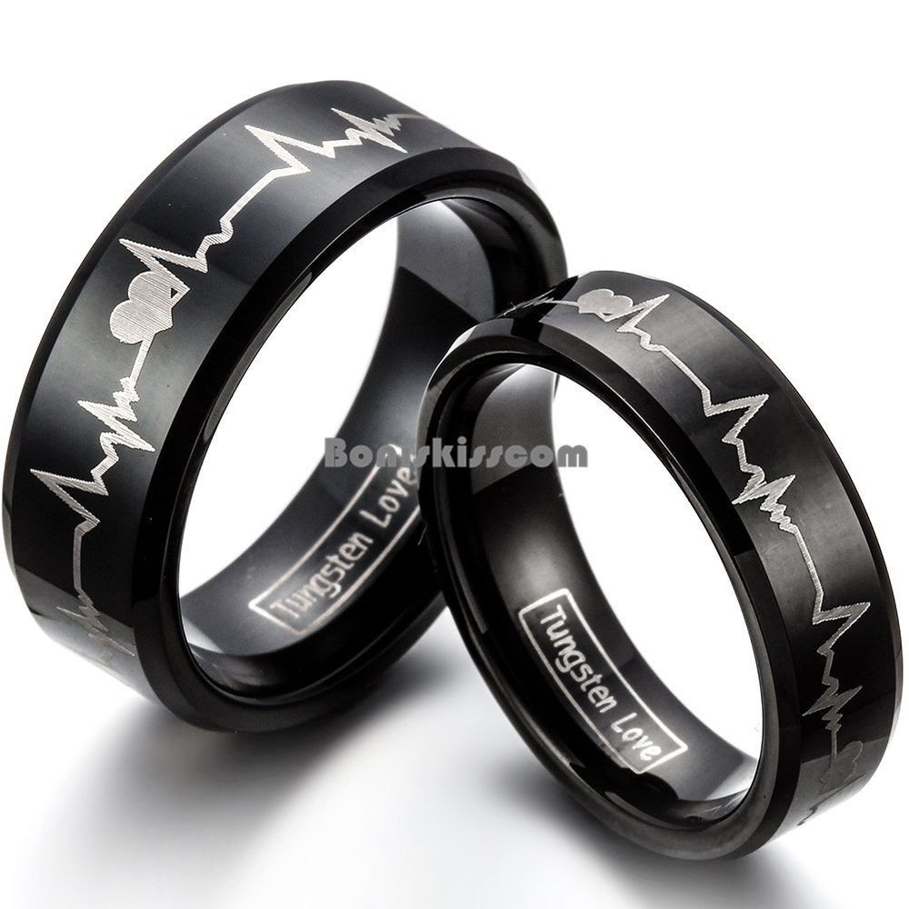 Wedding Rings Black
 Forever Love Promise Black Tungsten Carbide Ring Couple
