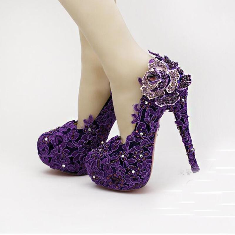 Wedding Shoes Purple
 High Heel Fashion Fower Rhinestone Bridal Shoes Purple