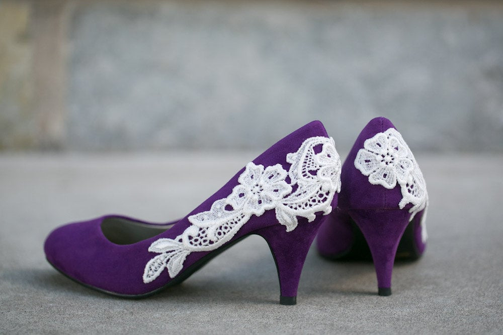 Wedding Shoes Purple
 DAMAGED HEEL Purple Wedding Shoes Purple Heels with Ivory