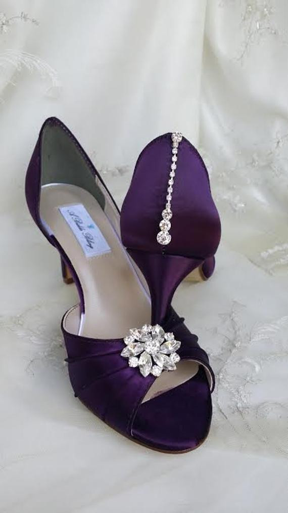 Wedding Shoes Purple
 Purple Eggplant Bridal Shoes with Crystals Over 100 Color