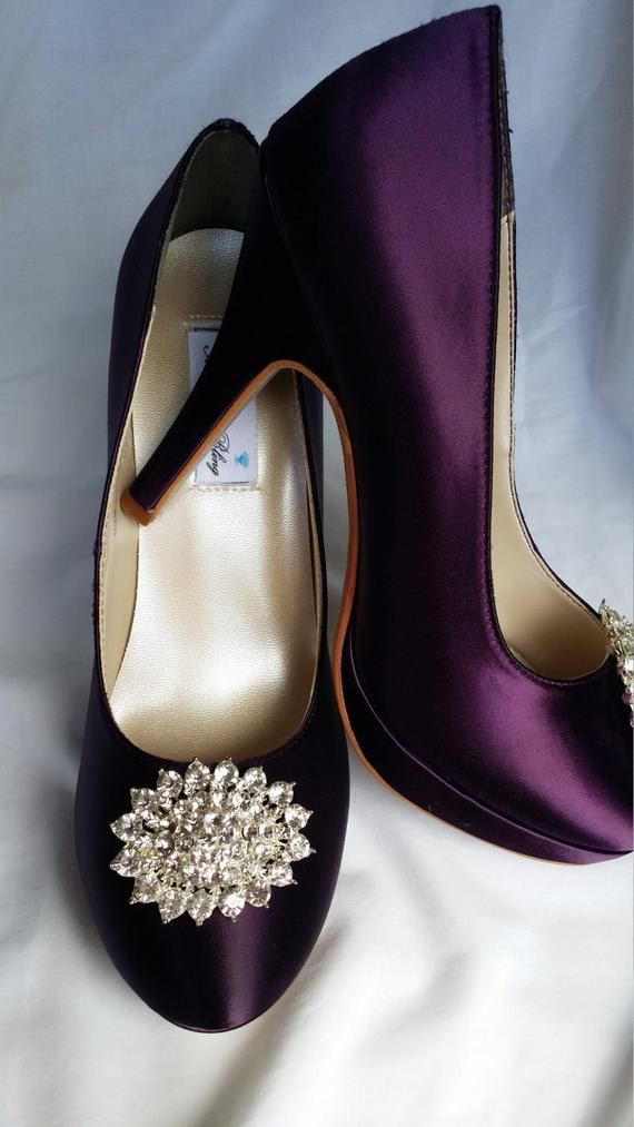 Wedding Shoes Purple
 Purple Wedding Shoes Closed Toe Bridal Shoes with Sparkling