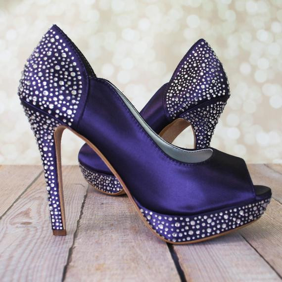 Wedding Shoes Purple
 Purple Wedding Shoes Peep Toe Bridal Shoes Crystal Wedding