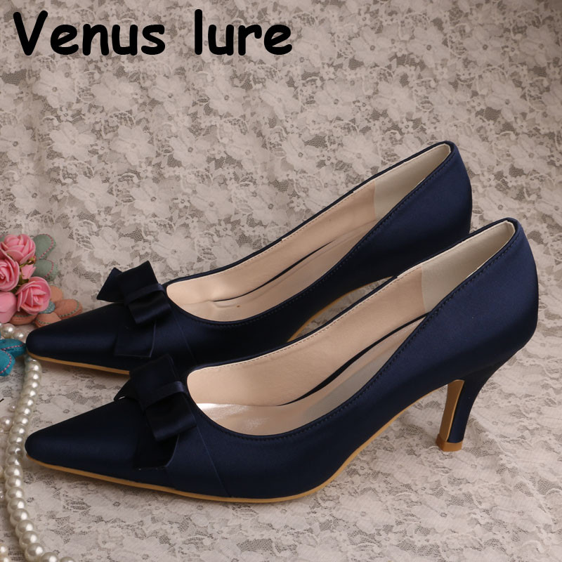 Wedding Shoes Size 5
 Navy Blue Bridesmaid Wedding Shoes Pointed Toe Mid Heel