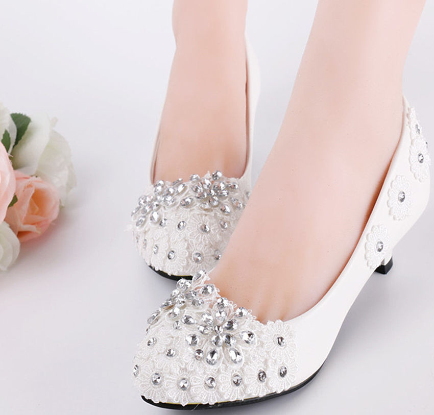 Wedding Shoes Size 5
 Flats 4cm 7 5cm wedges heels white lace crystal Wedding