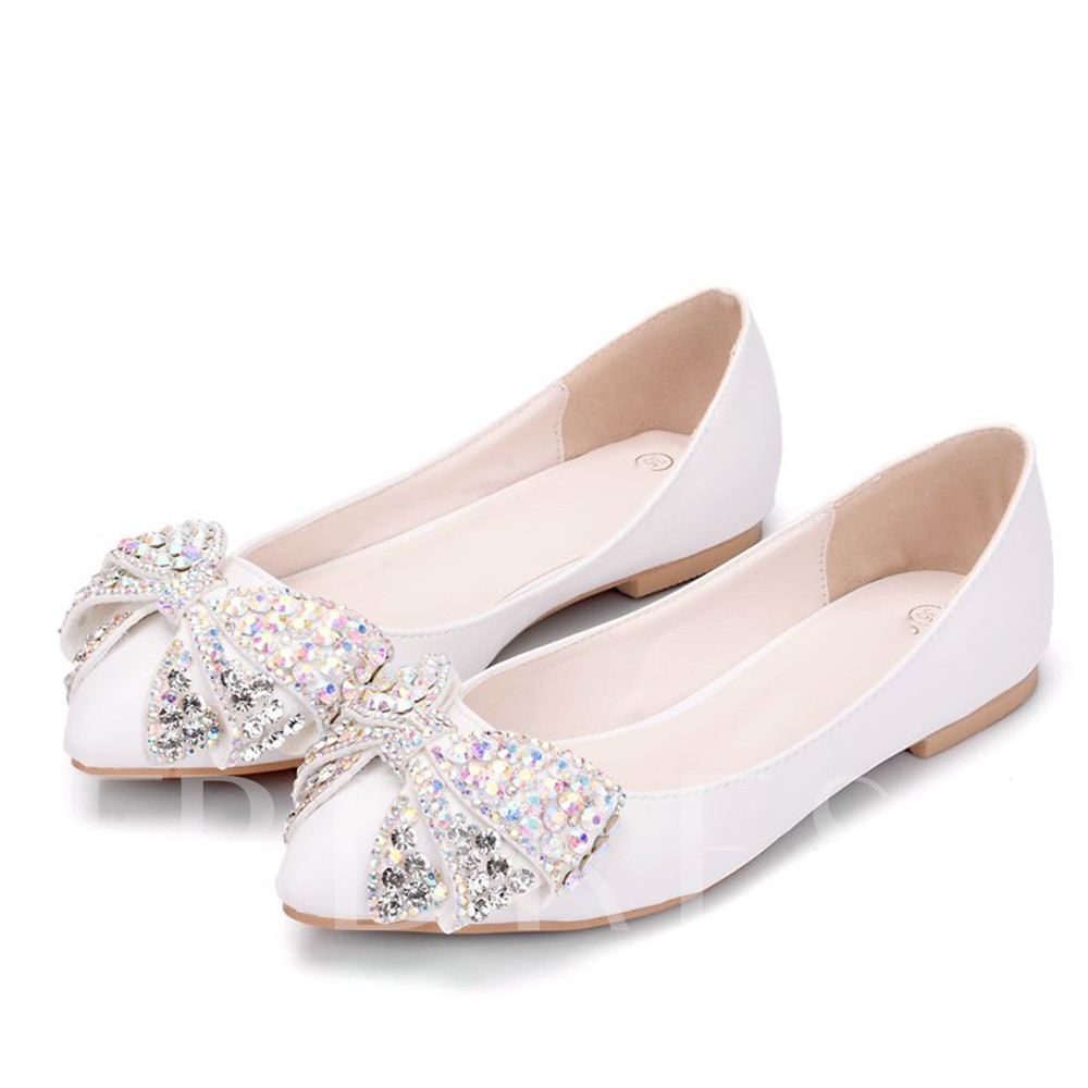 Wedding Shoes With Bows
 Bow with Rhinestone Flats Block Heel Wedding Shoes