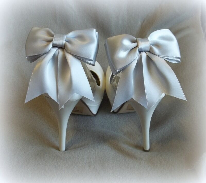 Wedding Shoes With Bows
 Shoe Clips Silver Satin Bows Wedding Accessories Bridal
