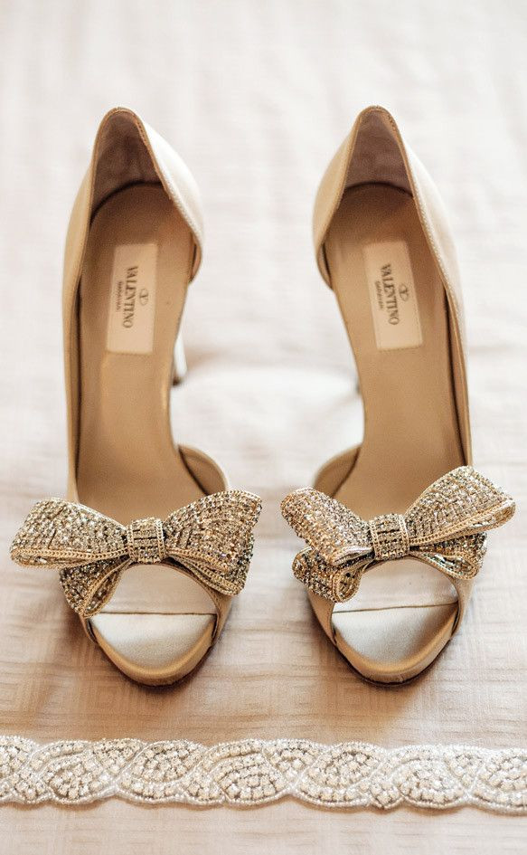 Wedding Shoes With Bows
 Valentino Gold Bow Tie Peep Toe Bridal Shoes