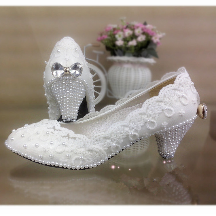 Wedding Shoes With Bows
 Aliexpress Buy White shoes woman high heels lace