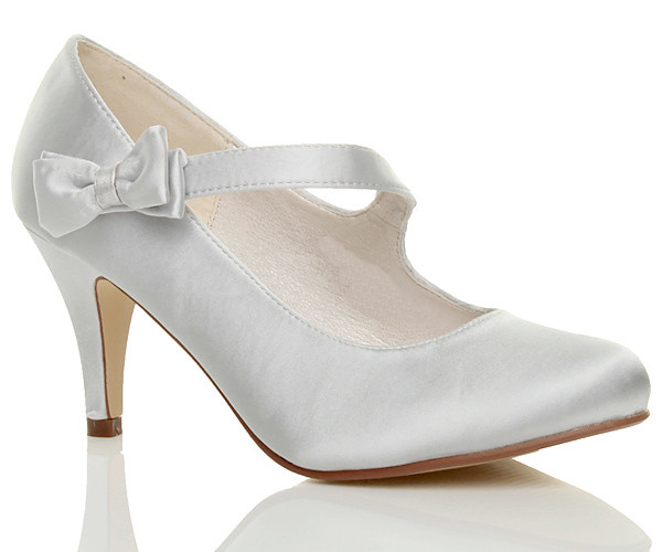 Wedding Shoes With Bows
 WOMENS LADIES MID HIGH HEEL STRAP BOW WEDDING BRIDAL