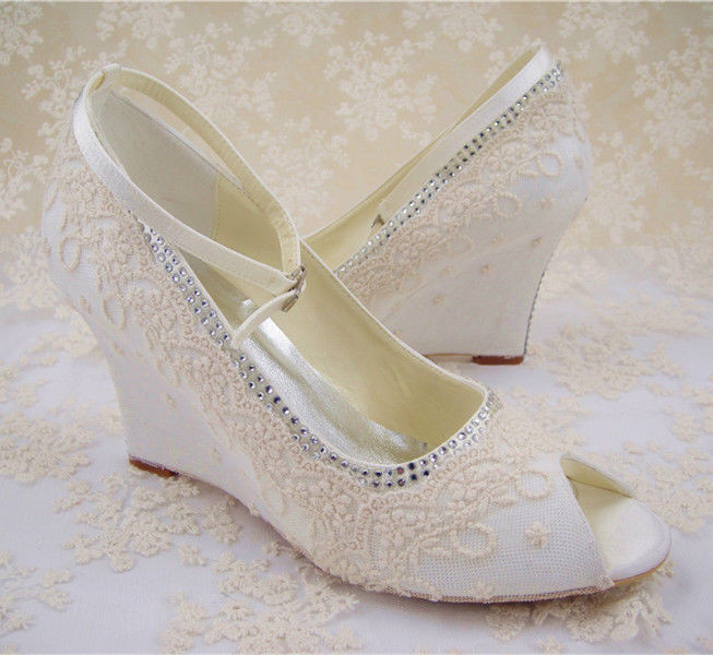 Wedges For Wedding Shoes
 Vitntage Wedding Shoes Wedge Ankle Strap Rhinestone Heel