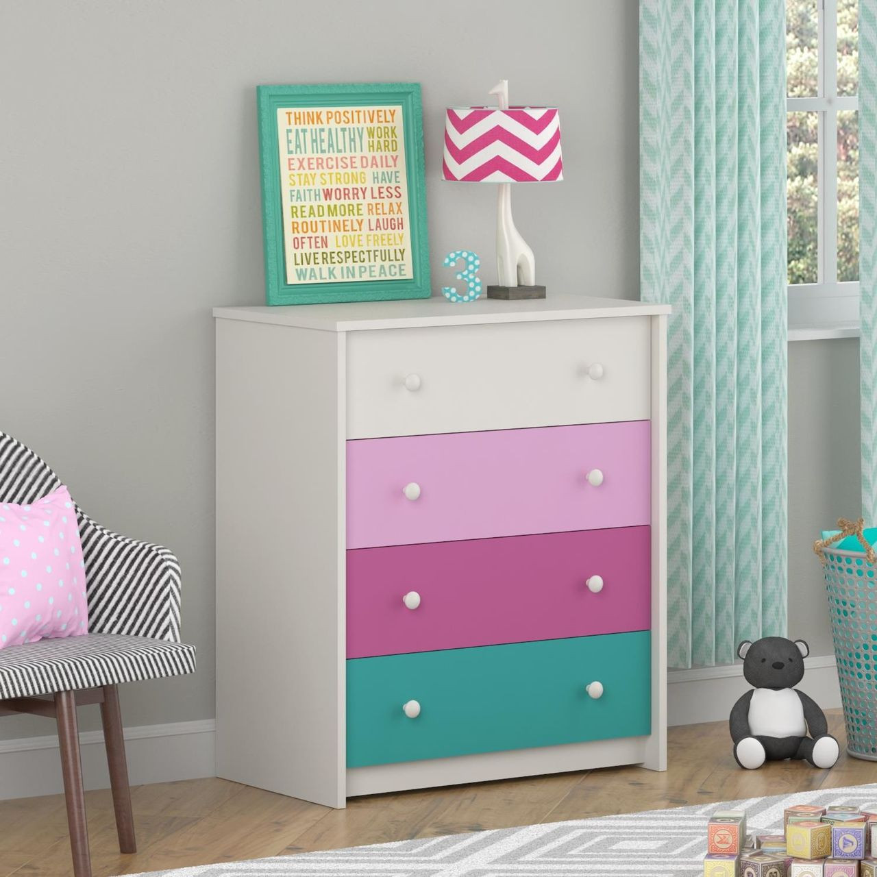 White Dresser For Kids Room
 Kids Girls Bedroom 4 Drawer Dresser in White Pink
