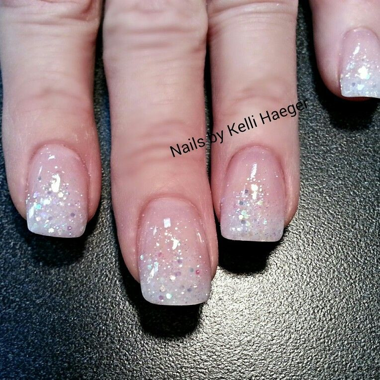 White Glitter Tip Nails
 White glitter fade nails Kelli s Nails in 2019
