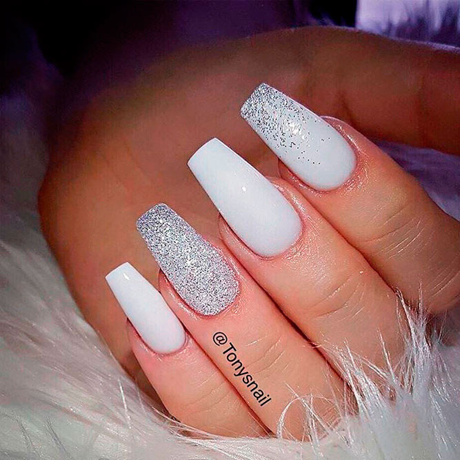 White Glitter Tip Nails
 Stunning White Nail Designs