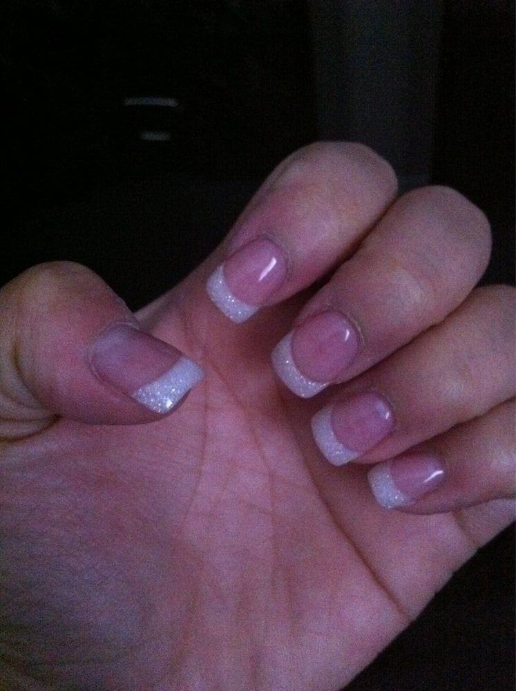 White Glitter Tip Nails
 White glitter tip with pink acrylic