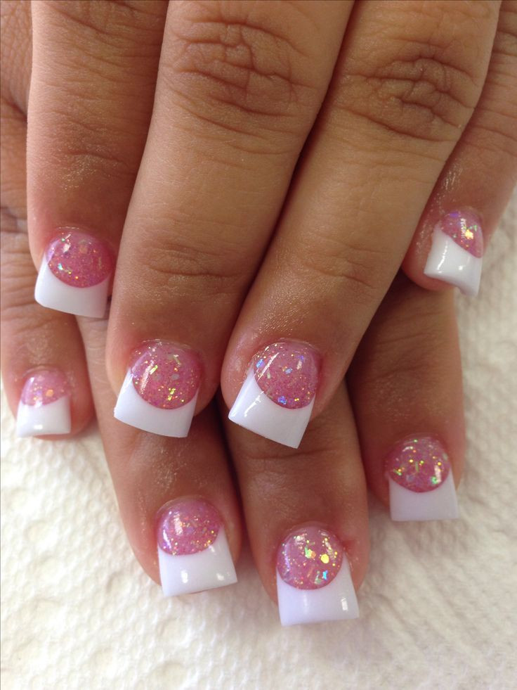 White Glitter Tip Nails
 Love the pink glitter with white tips Nails